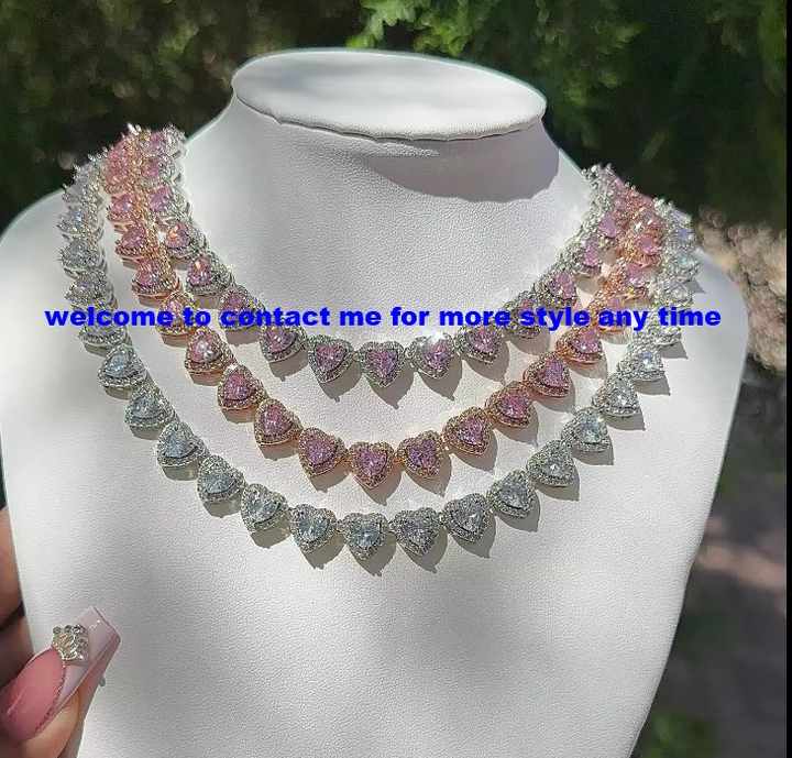 Foxi Jewelry Trendy Iced Jewelry Set Brass Gold Plated Pink Color CZ Ring Earring Necklace Tennis Heart Shaped Woman Jewelry Set