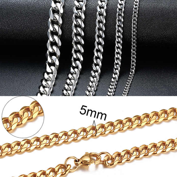 Curb Cuban Link Chain Chokers Necklace Plated Jewelry Gold Stainless Steel Basic Punk Vintage for Men Women Black Custom Logo 5.0 (5 Reviews) 892 sold