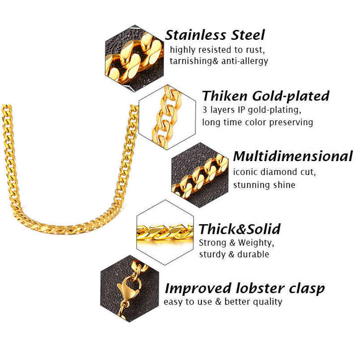 Curb Cuban Link Chain Chokers Necklace Plated Jewelry Gold Stainless Steel Basic Punk Vintage for Men Women Black Custom Logo 5.0 (5 Reviews) 892 sold