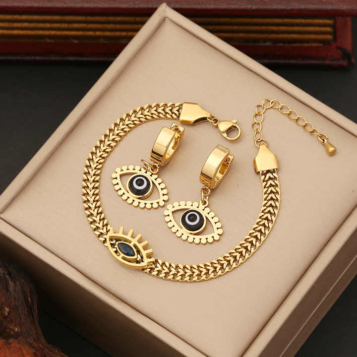 2024 Newest 18k Gold Plated Stainless Steel Eye Jewelry Sets Earrings and Necklace For Women Jewelry Set