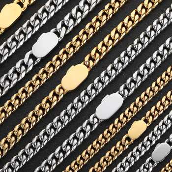 Curb Cuban Link Chain Chokers Necklace Plated Jewelry Gold Stainless Steel Basic Punk Vintage for Men Women Black Custom Logo 5.0 (5 Reviews) 892 sold