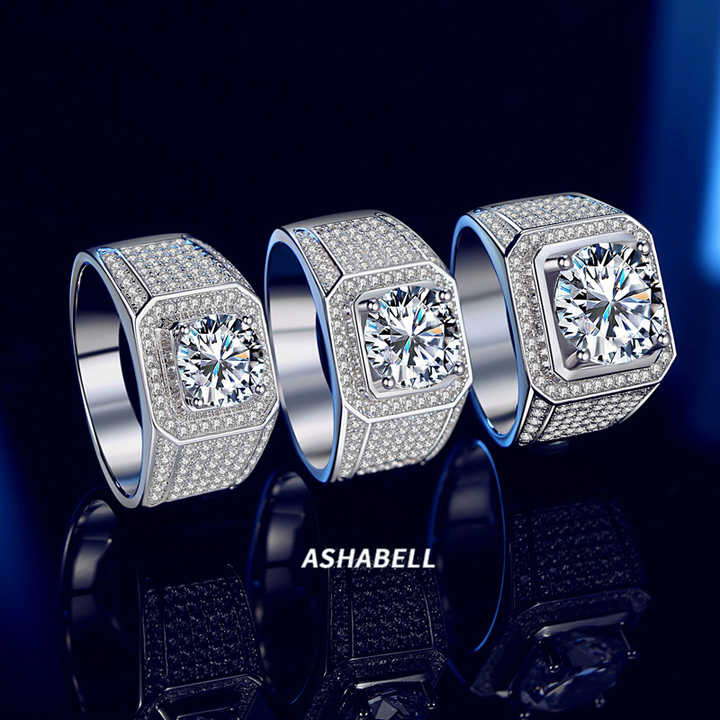 Ashabell 18K Moissanite Ring for Men 3Ct Moissanite Engagement Wedding Ring 925 Sterling Silver Square Round Brilliant Cut