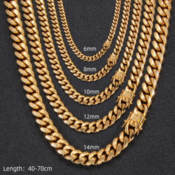 Curb Cuban Link Chain Chokers Necklace Plated Jewelry Gold Stainless Steel Basic Punk Vintage for Men Women Black Custom Logo 5.0 (5 Reviews) 892 sold
