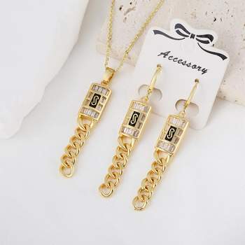 Cross Border Fashionable Stainless Steel Jewelry Set Gold Plated Copper Inlaid Zircon Necklace Earring Combo