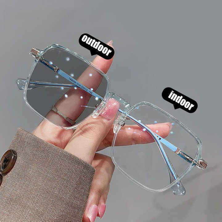 2055-1 Fashion Color Changing Anti blue Light Eyeglasses Square Frame Photochromic Computer Glasses Reading Glasses For Women
