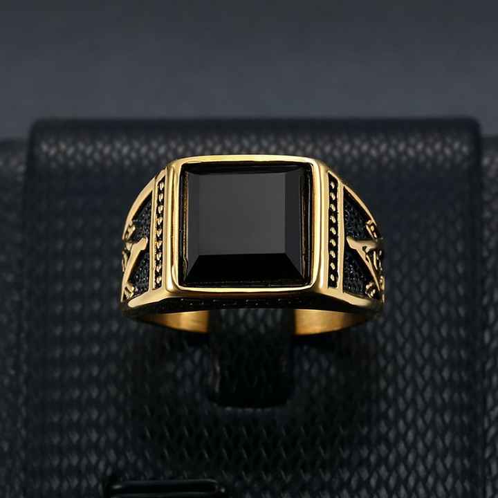New model fashion custom design titanium steel ring black retro men's chunky big pinky elden ring for men