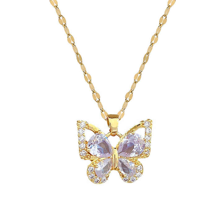 Titanium Steel Micro-Inlaid Zircon Butterfly Necklace Earring Set Light Luxury Personalized Banquet Accessories Fashion Jewelry