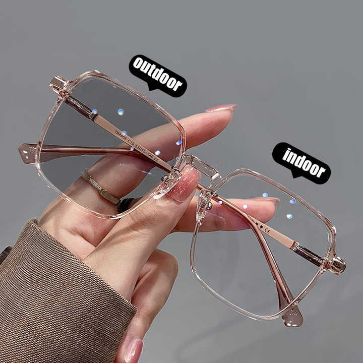 2055-1 Fashion Color Changing Anti blue Light Eyeglasses Square Frame Photochromic Computer Glasses Reading Glasses For Women
