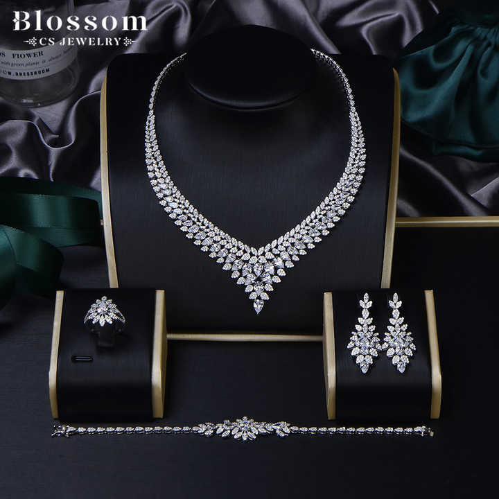 Blossom CS Jewelry Factory Quality 925 Sterling Silver Bridal Wedding Zircon Ladies 4 Piece Luxury Jewelry Sets For Women