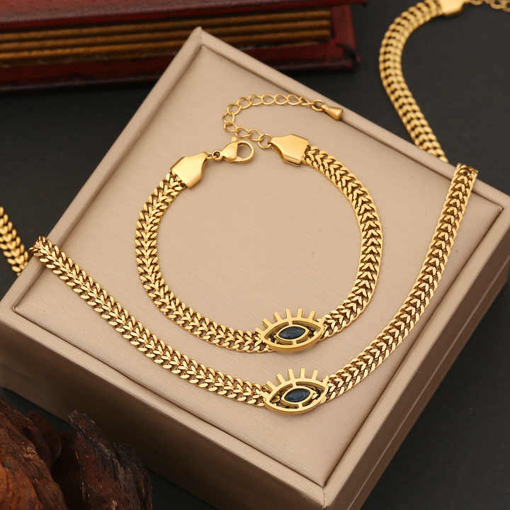 2024 Newest 18k Gold Plated Stainless Steel Eye Jewelry Sets Earrings and Necklace For Women Jewelry Set