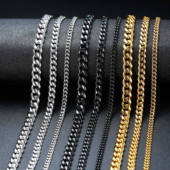 Curb Cuban Link Chain Chokers Necklace Plated Jewelry Gold Stainless Steel Basic Punk Vintage for Men Women Black Custom Logo 5.0 (5 Reviews) 892 sold