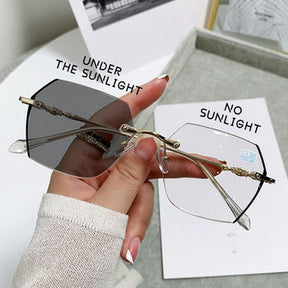 2024 Fashion Men Women Transparent Eyeglasses Lens Color Changing Eyewear Rimless Square Photochromic Glasses