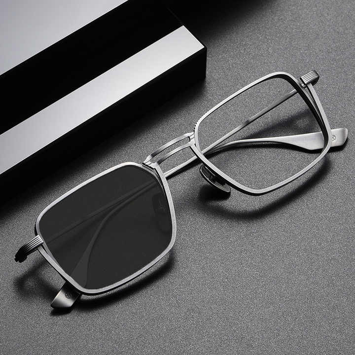New Color Changing Anti Blue Light Photochromic Photo Gray Glasses Metal Square Glass Double Bridge Optical Frames Eyewear