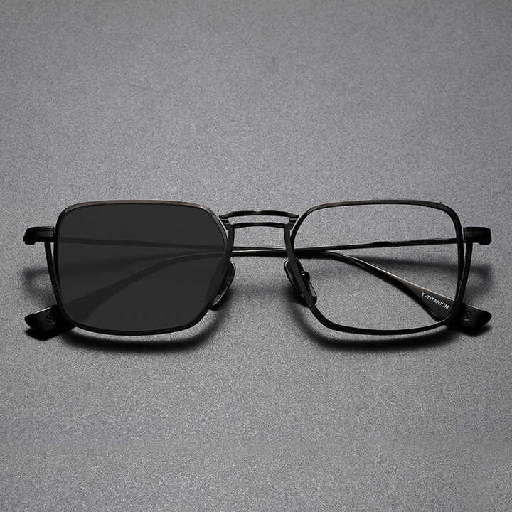 New Color Changing Anti Blue Light Photochromic Photo Gray Glasses Metal Square Glass Double Bridge Optical Frames Eyewear